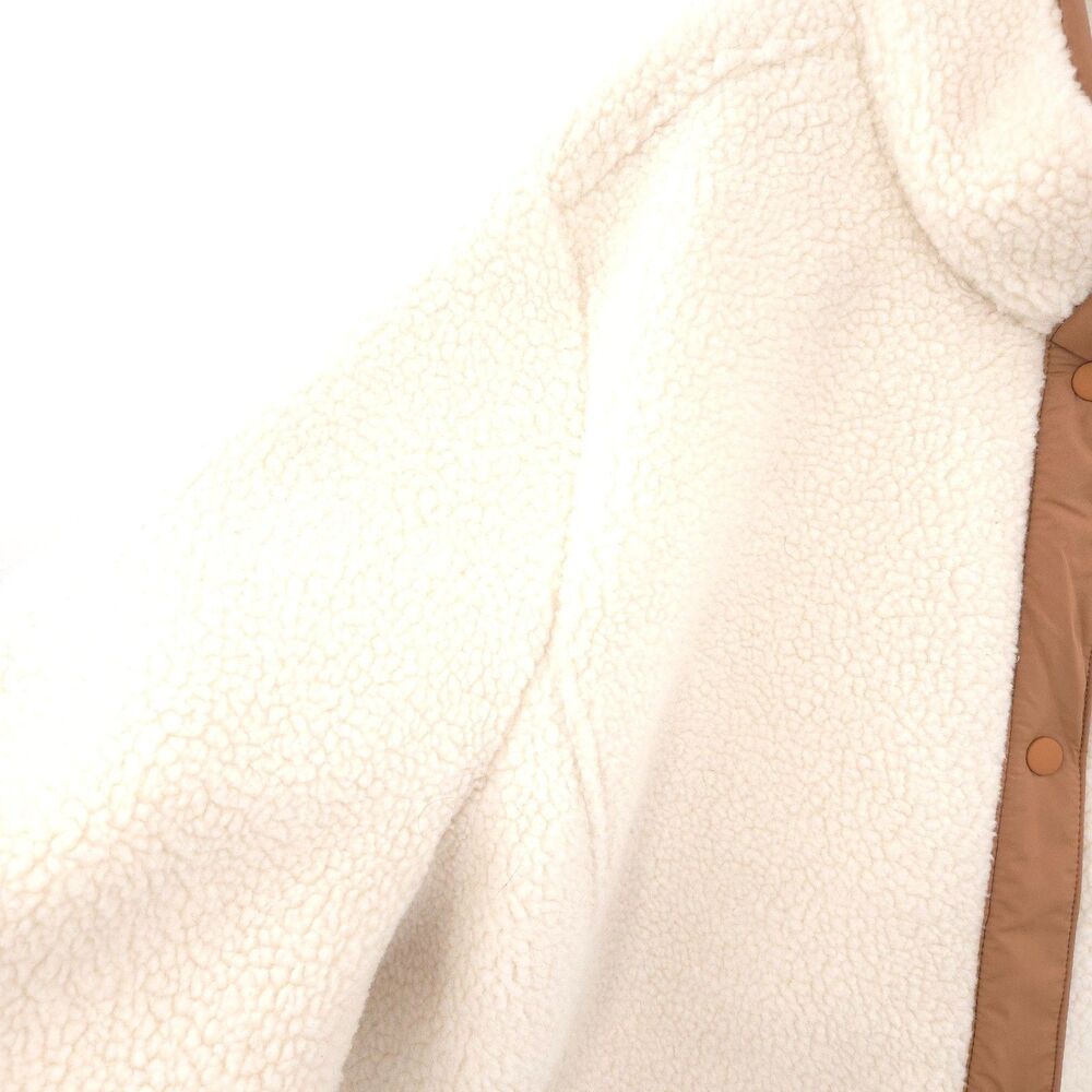 Lands' End cream sherpa fleece jacket Size 3X brown trim long sleeve pockets - Picture 2 of 13
